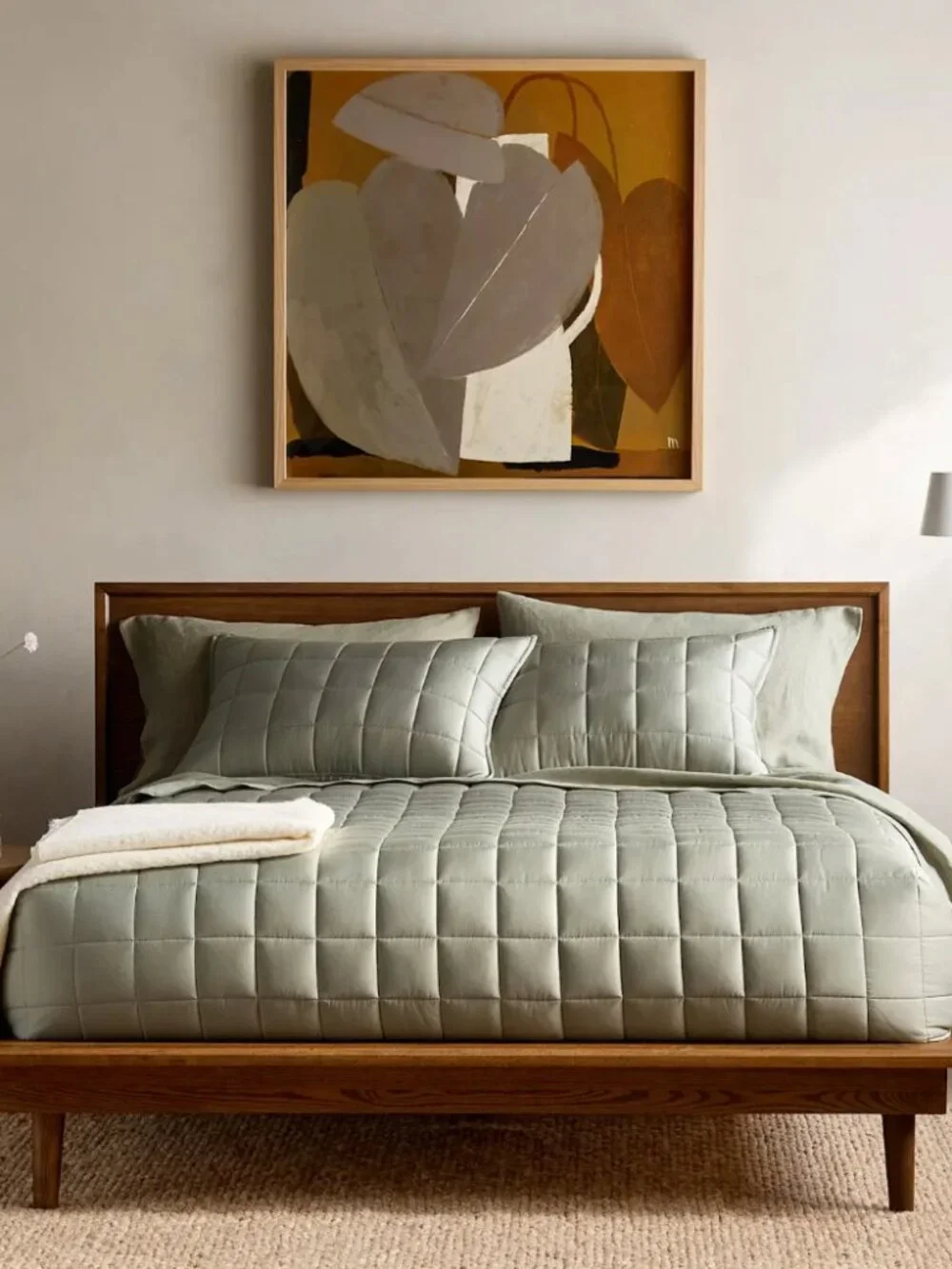 NWOT QUINCE Organic Bamboo Box Quilt Sage Queen